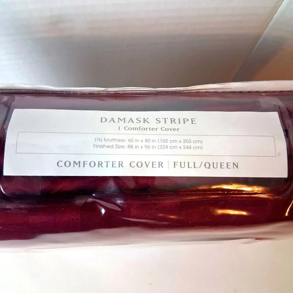 Damask Charter Solid Club Comforter Cover Pima Cotton Full/Queen Red Berry